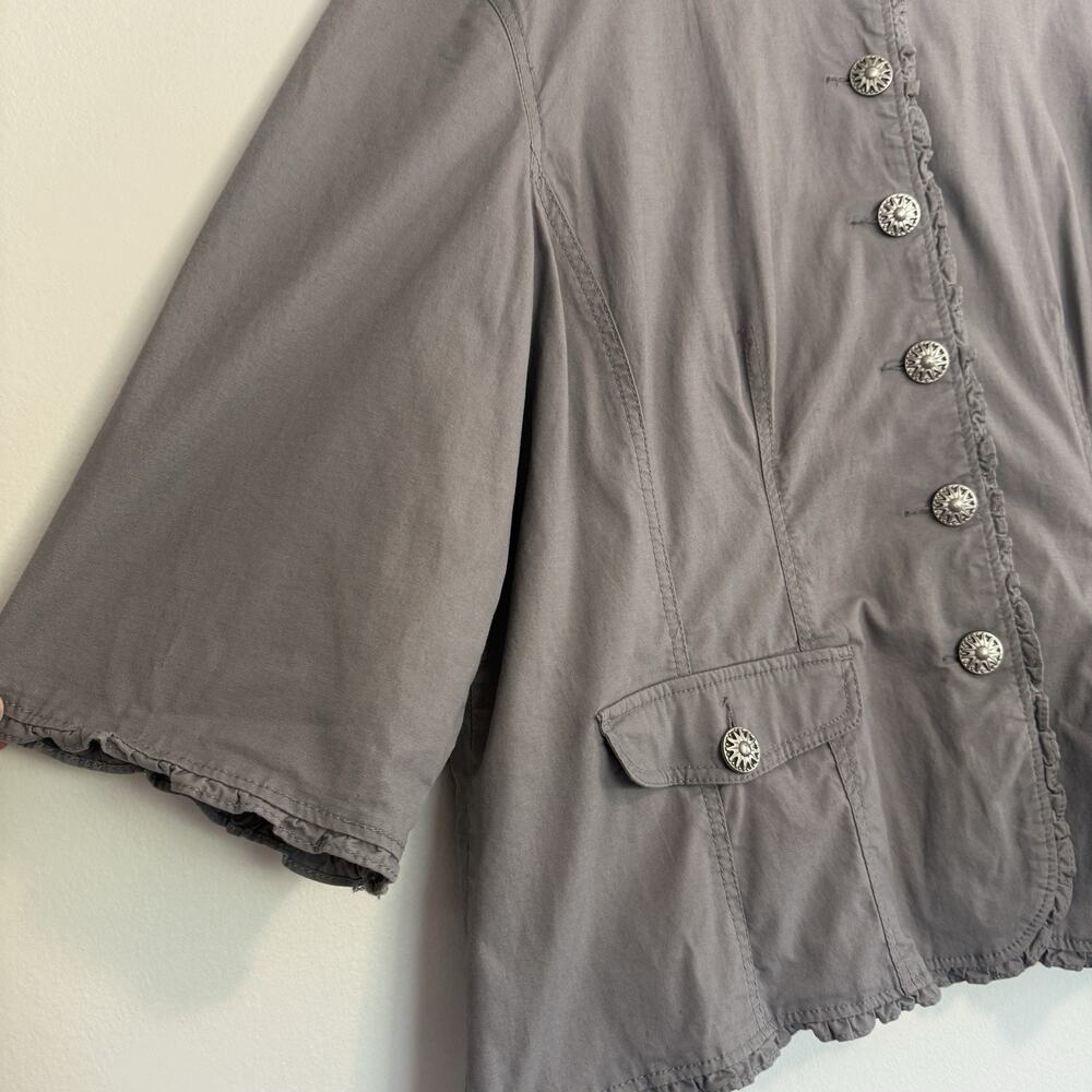 Christiana Zinn Gray Button Up Jacket 3/4 Sleeve Ruffled Edges 3X - Picture 5 of 9